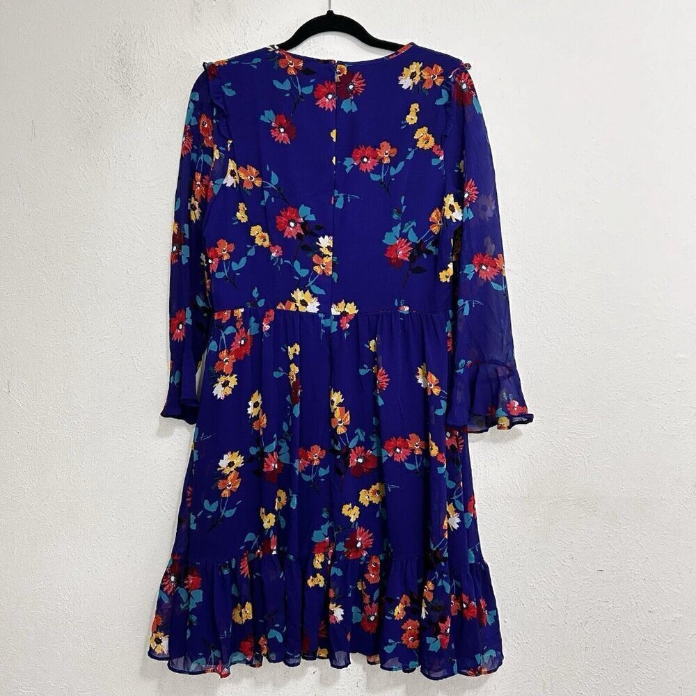 CALVIN KLEIN Bright Blue Multicolor Floral Daisy Shift Dress  Bell Sleeves Sz 10 - Picture 10 of 13